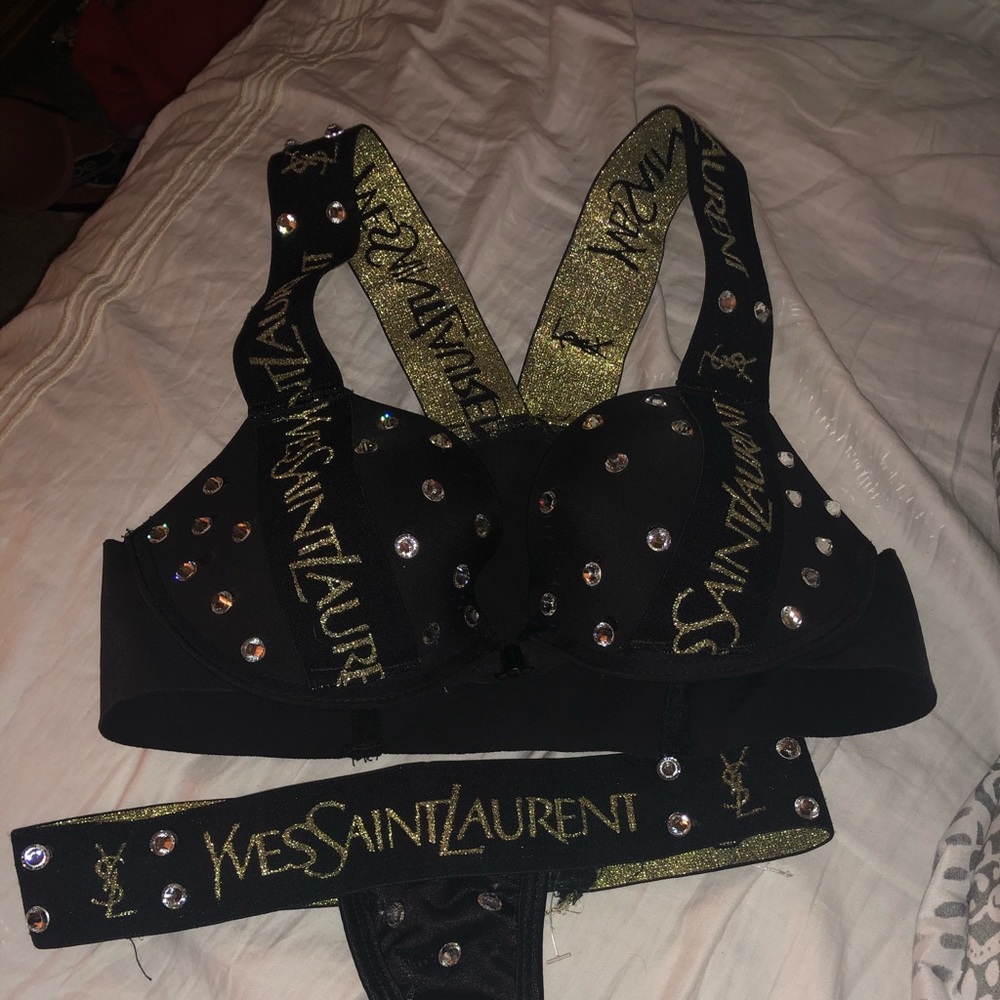 YSL bra set diamond black and gold